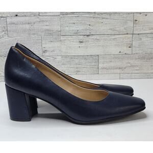 Naturalizer 9.5 Navy Blue Pumps 2.5" Block Heels Shoes Office Work Dressy
